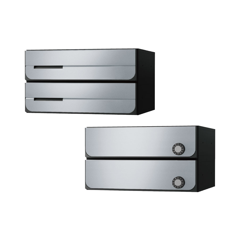 ナスタ ポスト W360×H100 前入後出/両側防滴タイプ/上開き/2戸用 KS-MB3402PU-2L-SV シルバー 静音大型ダイヤル錠  集合住宅用ポスト