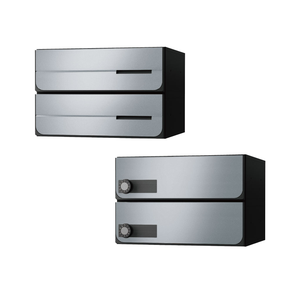 ナスタ ポスト W360×H120 前入後出/防滴タイプ/横開き/2戸用 KS-MB4302PY-2L-SV シルバー 静音大型ダイヤル錠  集合住宅用ポスト