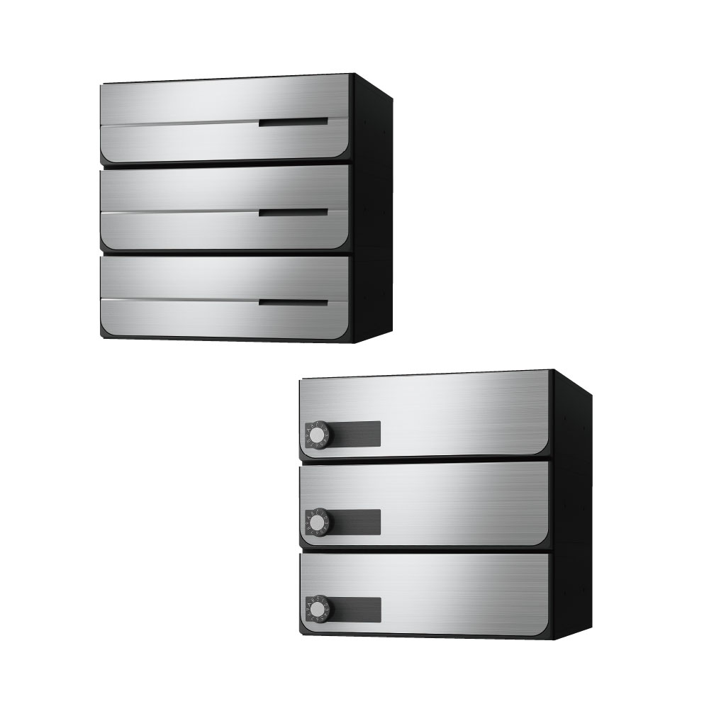ナスタ ポスト W360×H120 前入後出/屋内タイプ/上開き/3戸用 KS-MB4102PU-3L-S ステンレスヘアーライン 静音大型ダイヤル錠  集合住宅用ポスト