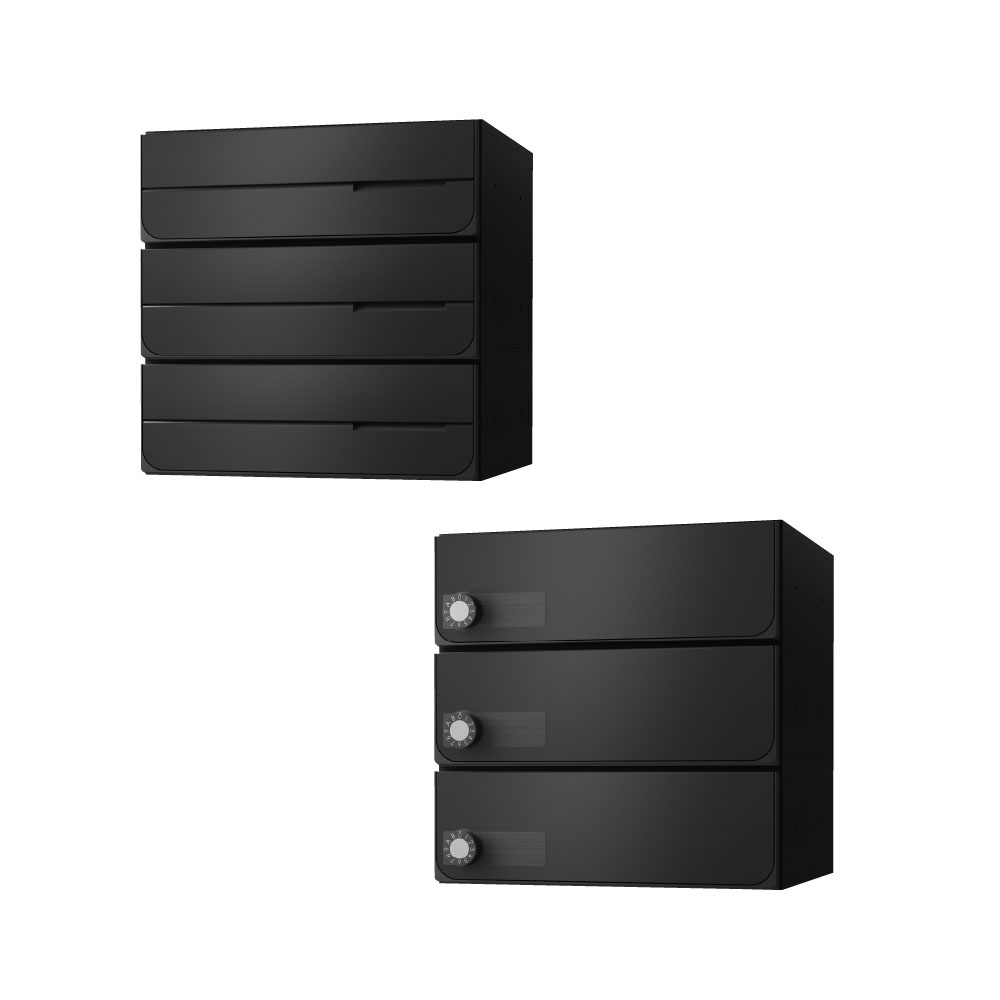 ナスタ ポスト W360×H120 前入後出/屋内タイプ/上開き/3戸用 KS-MB4102PU-3L-BK ブラック 静音大型ダイヤル錠  集合住宅用ポスト