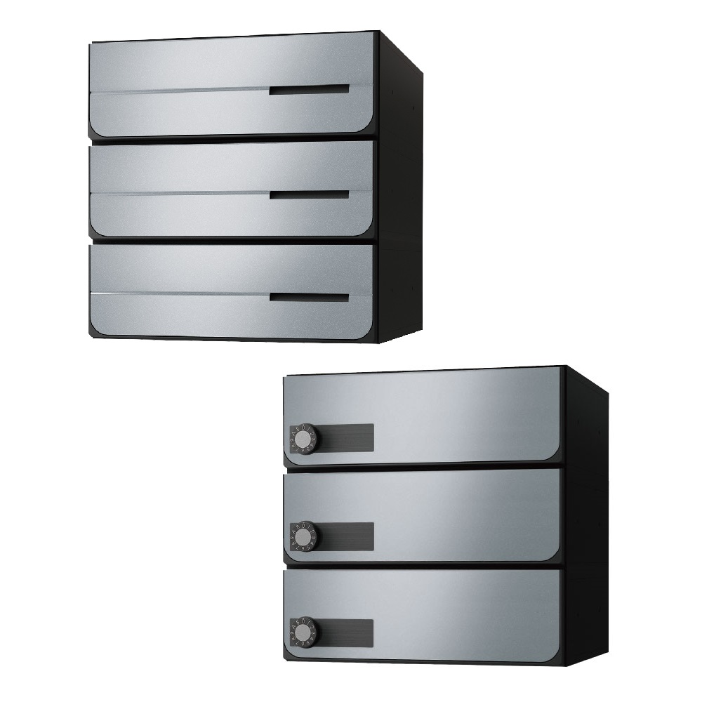ナスタ ポスト W360×H120 前入後出/屋内タイプ/上開き/3戸用 KS-MB4102PU-3L-SV シルバー 静音大型ダイヤル錠  集合住宅用ポスト