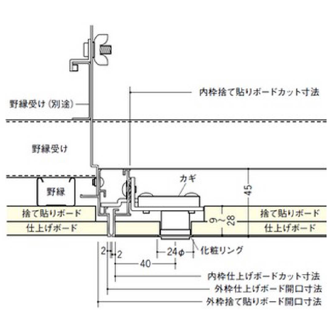 点検口 リーフ目地 454 タイプ1 WA カギ付 ホワイトアルマイト2 450角 62654 天井 アルミ 目地 4方向 創建