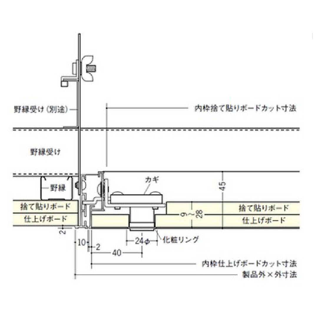 点検口 リーフ額 目地 454 吊り金具 カギ付 アルマイトシルバー450角 62781 天井 アルミ 外額 内目地 創建