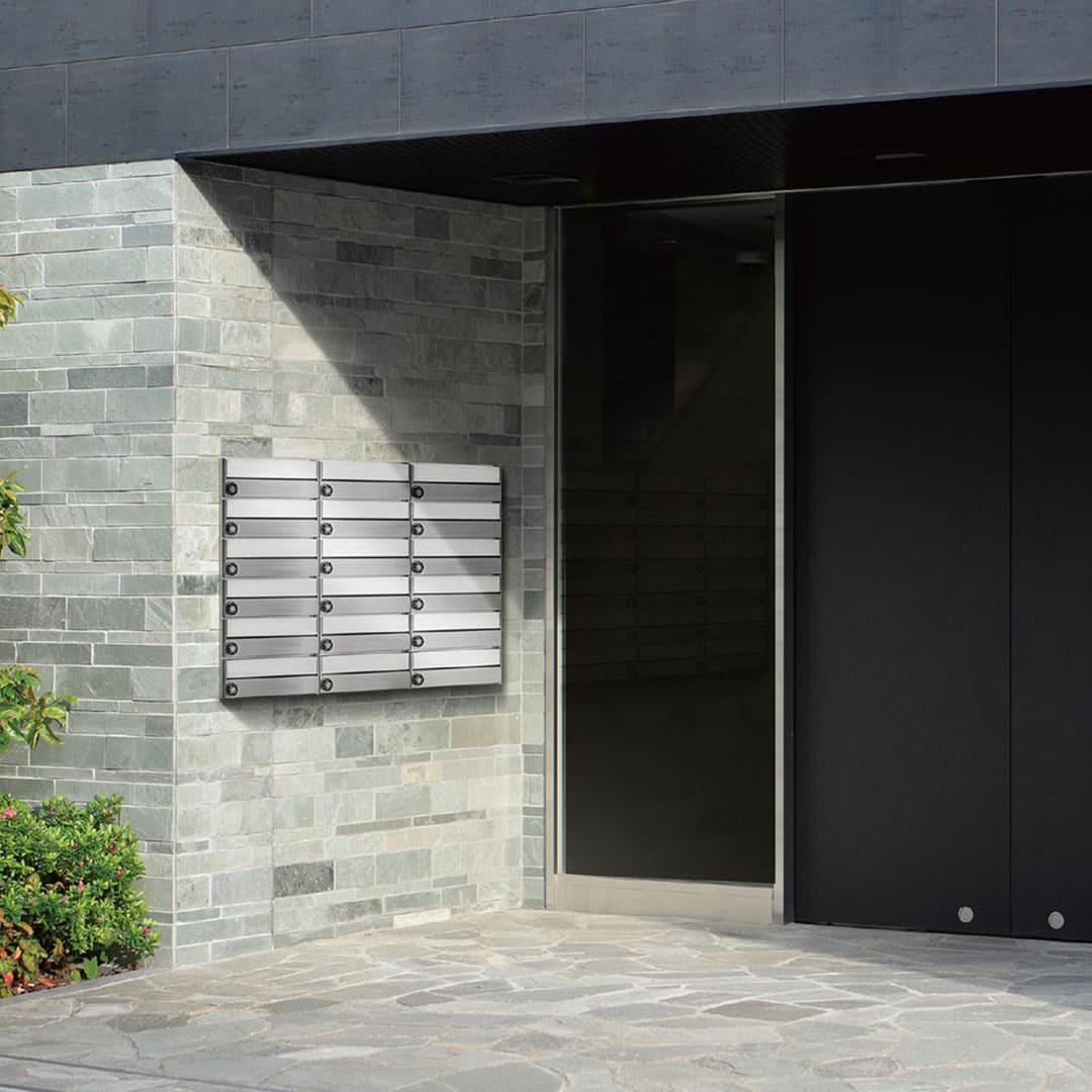 集合住宅用ポスト MX-8e-2HL ヘアライン 前入前出 2戸用  防雨型･IPX4 大型郵便 myナンバー錠 田島メタルワーク（法人限定）