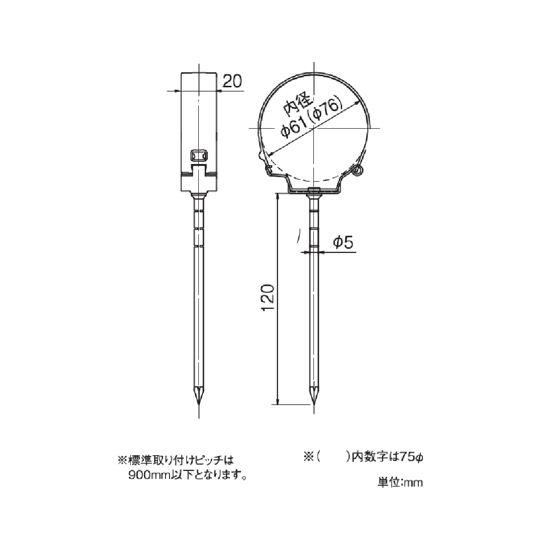 【条件あり送料無料】丸足スリムデンデン(L120・60Φ系列)ホワイト【ケース販売】20本入  雨どい 留め具 タニタハウジングウェア GGF-43555