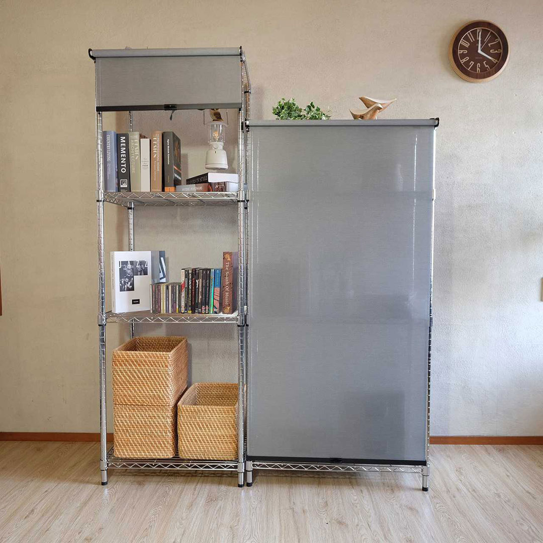 簡単取付 ロールスクリーン ダークグレー 1200×1800(mm) スチールラック カーテンレール TOSO