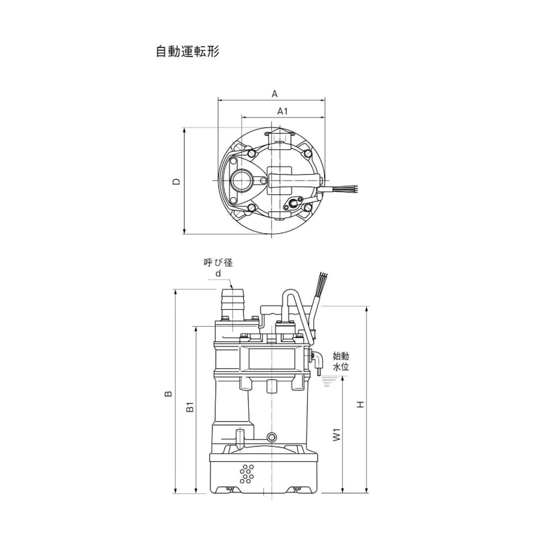 ツルミポンプ 一般工事排水用 水中ハイスピンポンプ KTVE2.75 三相200V 0.75kW 口径50mm 電極式 自動運転形 鶴見製作所
