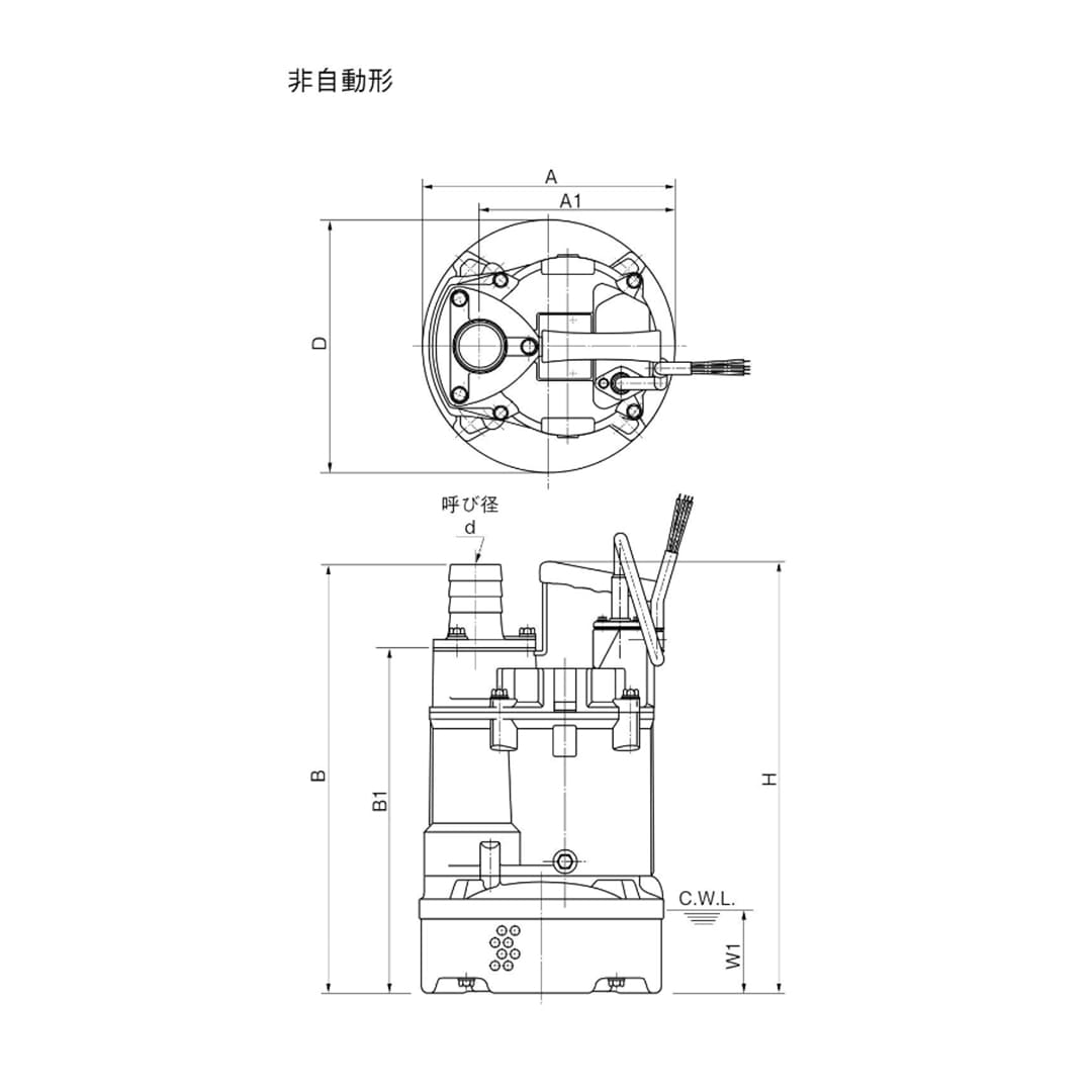 ツルミポンプ 一般工事排水用 水中ハイスピンポンプ KTV2.75 三相200V 0.75kW 口径50mm 非自動形 鶴見製作所