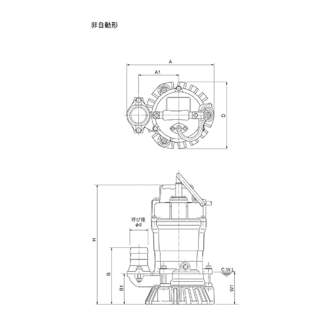 ツルミポンプ 一般工事排水用 水中ハイスピンポンプ HS2.4S 単相100V 0.4kW 口径50mm 横吐出し 非自動形 鶴見製作所
