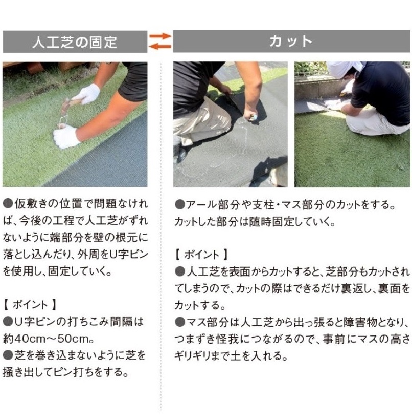 クローバーターフ 施工 Uピン 打ち込み 間隔 カット